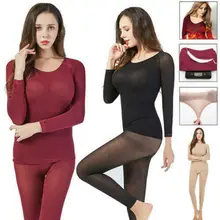 2 шт. ультра-тонкий длинный комплект термобелья для женщин бесшовный эластичность тела термо зимний топ+ длинные штаны костюм термо