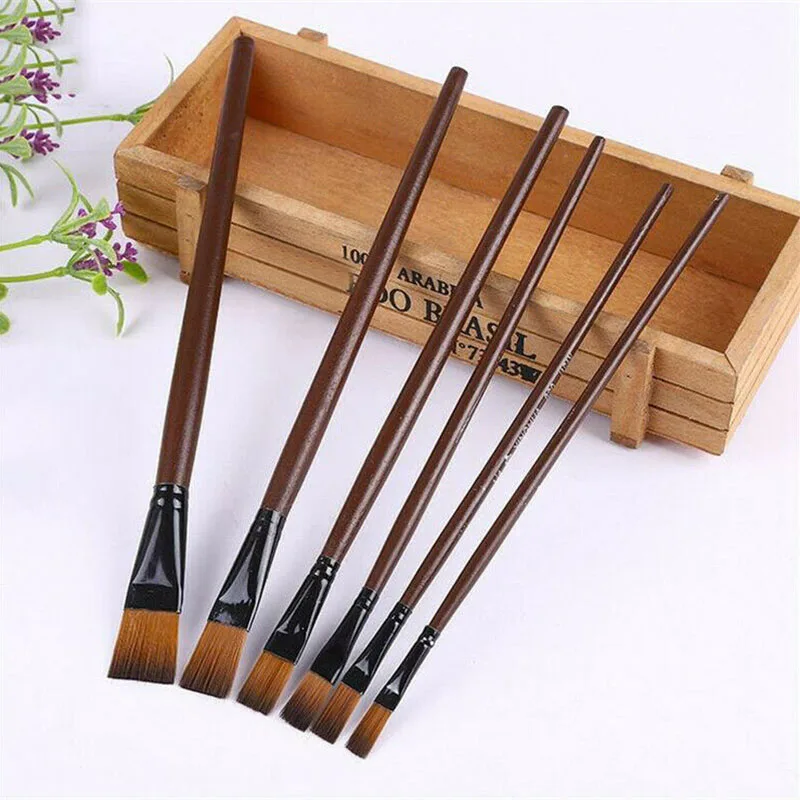 

6PCS Painting Brushes Flat Artist Paint Brush Set Oil Acrylic Watercolor Artist Paint Brushes