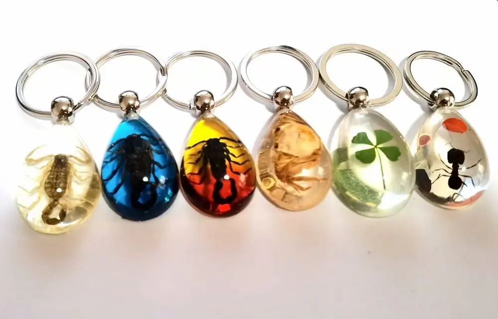 Брелок с настоящим скорпионом королем крабом муравьем четырехлистным клевером