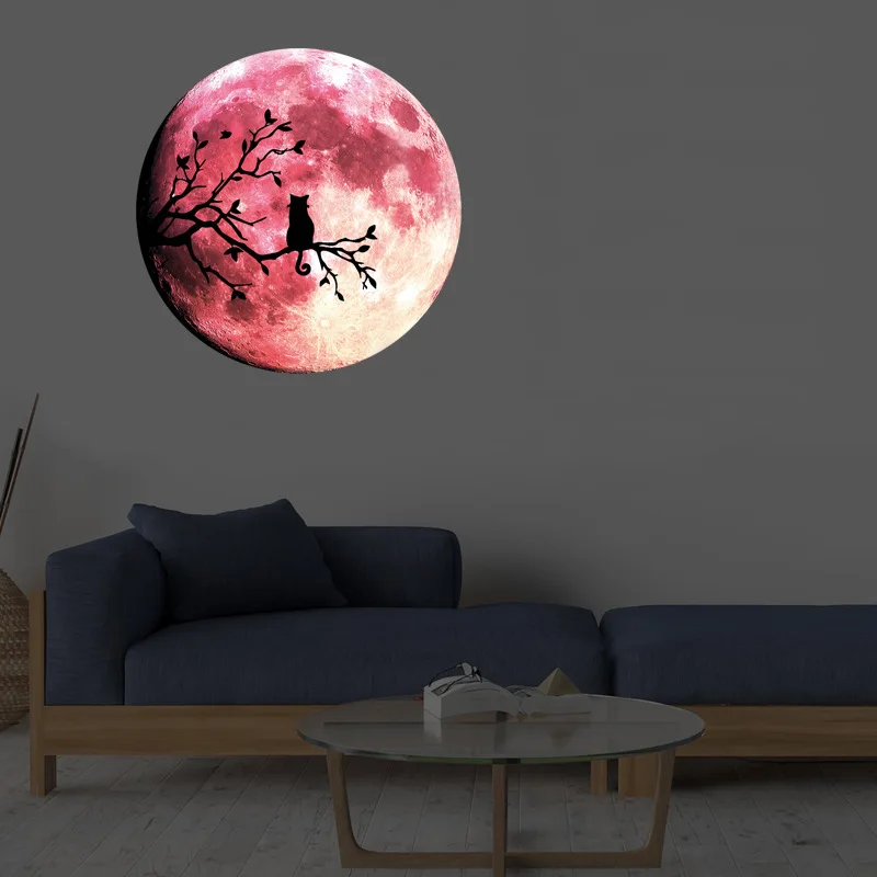 

1PC Luminous Moon Wall Stickers Halloween Decoration Fluorescent Stickers Branches Kitten Luminous Stickers Night Glow Sticker