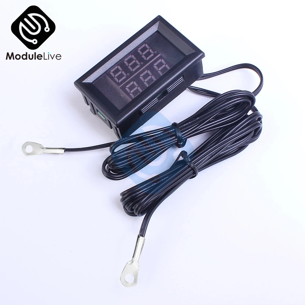 DC 4-28V 5V 12V 0.28 inch LED Display Dual Red Blue Green Digital Temperature Sensor Thermometer With NTC Probe Cable