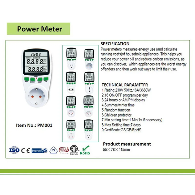 Digital LCD Energy Meter Wattmeter Wattage Electricity Power Meter EU Plug Measuring Outlet Power  Energy Meter