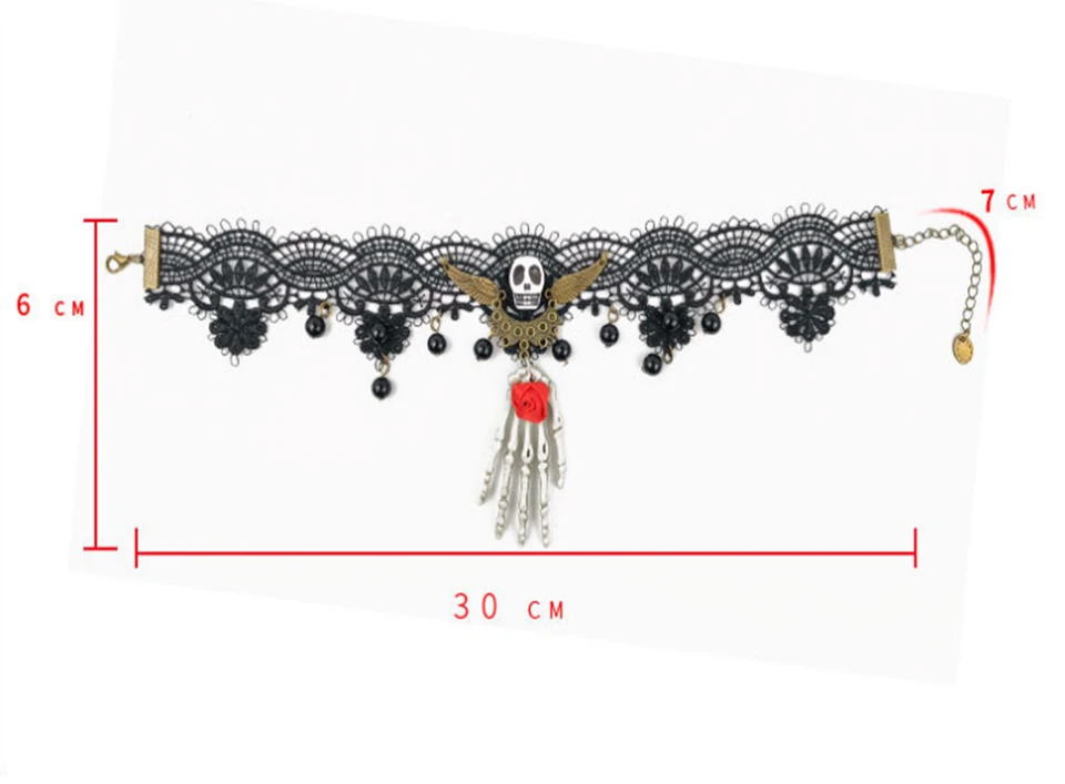 Jouval, винтажное готическое колье-ошейник с черепом и призраком, ожерелье с бусинами, черное кружевное ожерелье с крыльями для женщин, мексиканское модное ювелирное изделие на Хэллоуин
