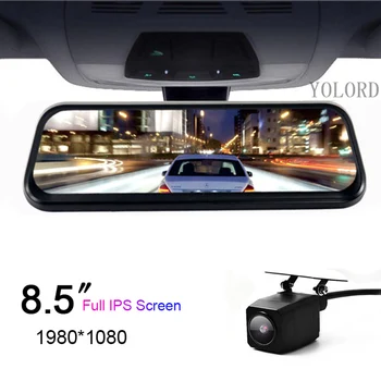 

8.5" IPS Full Touch Screen Real Dual Front Backup 1080P HD Rear View Mirror Monitor Night Vision Car Camera DVR Gesture Sensor