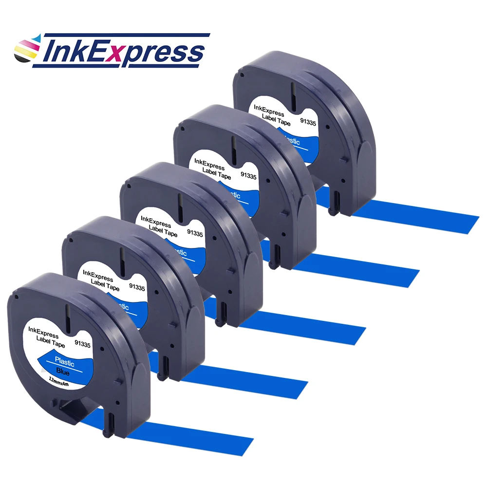 

5PCS Labels 91335 91225 91205 Label Tape 12mm Black on Blue 91205 Labeling Tape for Dymo LetraTag Label Maker LT-100H LT-100T