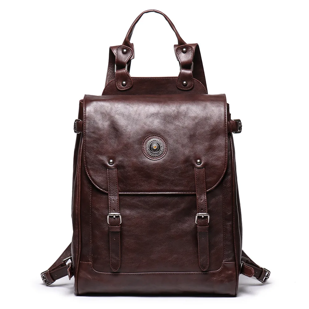 

Top Quality Crazy Horse Cowhide First Layer Knapsack Male Computer Bag School Bags Vintage Genuine Leather Rucksack Men Backpack