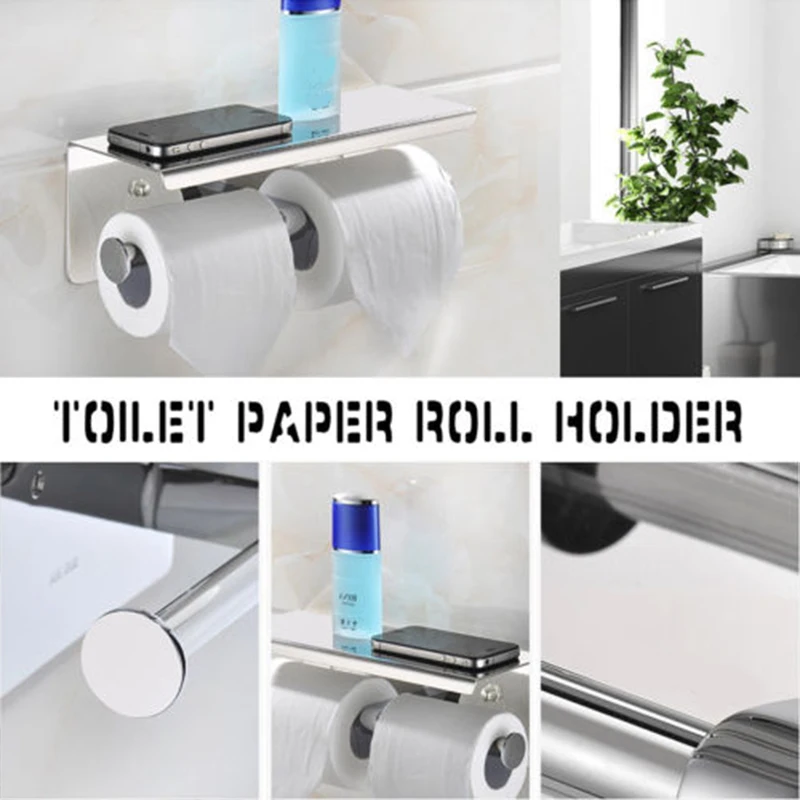 

Stainless Bathroom Toilet Paper Holder Double Tissue Box Bracket 2 Roll Xf Cb