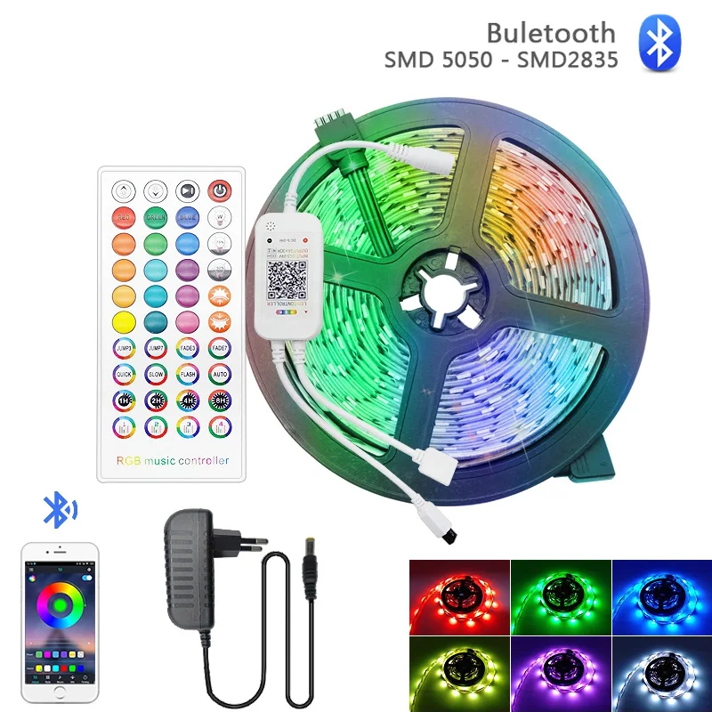 Bluetooth 5 м 10 15 светодиодный ленточный светильник 5050 SMD 2835 гибкая лента RGB Диодная DC 12V