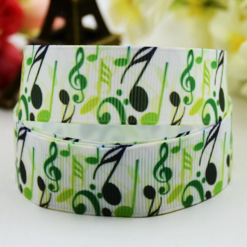 7/8''(22mm) Ruban satin Music Note Cartoon Printed Grosgrain Ribbon DIY sewing supplies Bow hair accessories X-00889