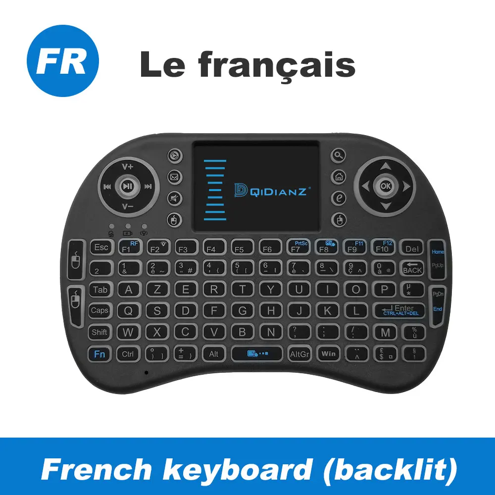 I8 Беспроводная мини-клавиатура En/Ru/Es/Fr USB Air mouse 7 цветов с подсветкой Сенсорная панель игровой ПК для Smart Android tv Box X96 HK1 H96 - Цвет: French