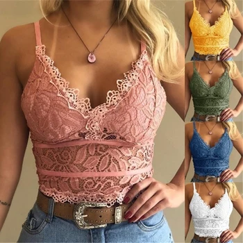 

1Pcs Pure Color Underwear Lingerie for Female Sleeveless Lace Bralette Vest Top Camisole Underwear V-Neck Lingerie