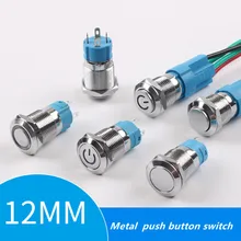 

12MM IP65 Waterproof Metal Push Button Switch Flat /high head Ring Power LED Light Self-lock Latching Switches 3V 12V 24V 220V