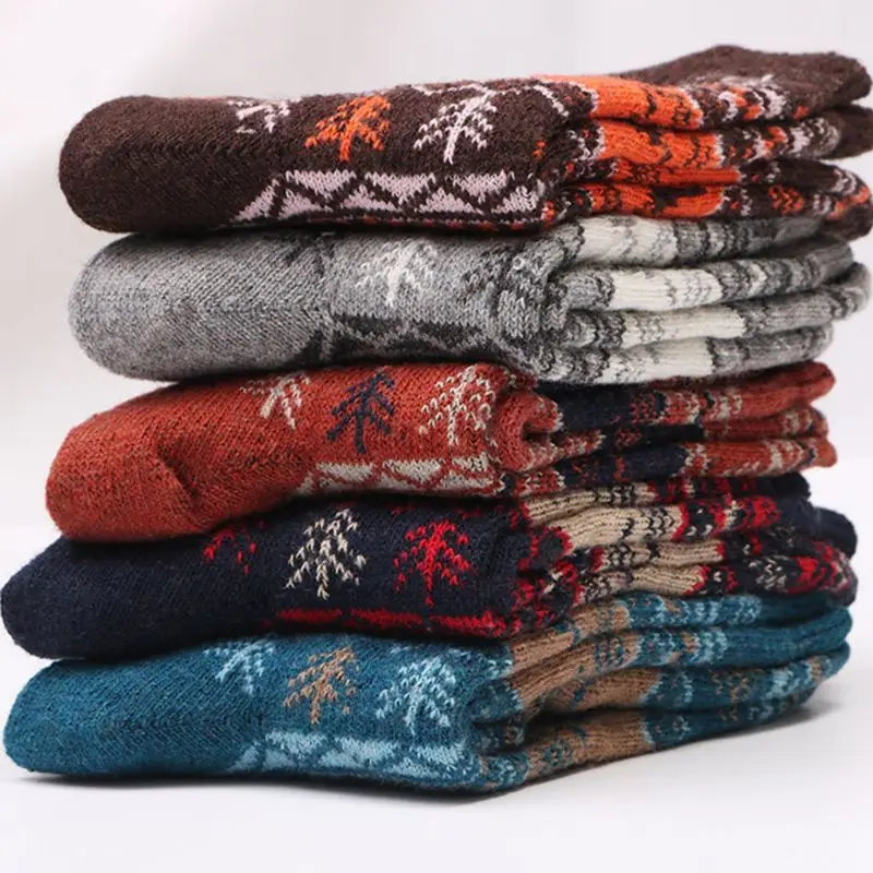 5 пар, женские зимние утепленные вязаные носки, этнический принт с рождественским лосем, чулочно-носочные изделия K4UB