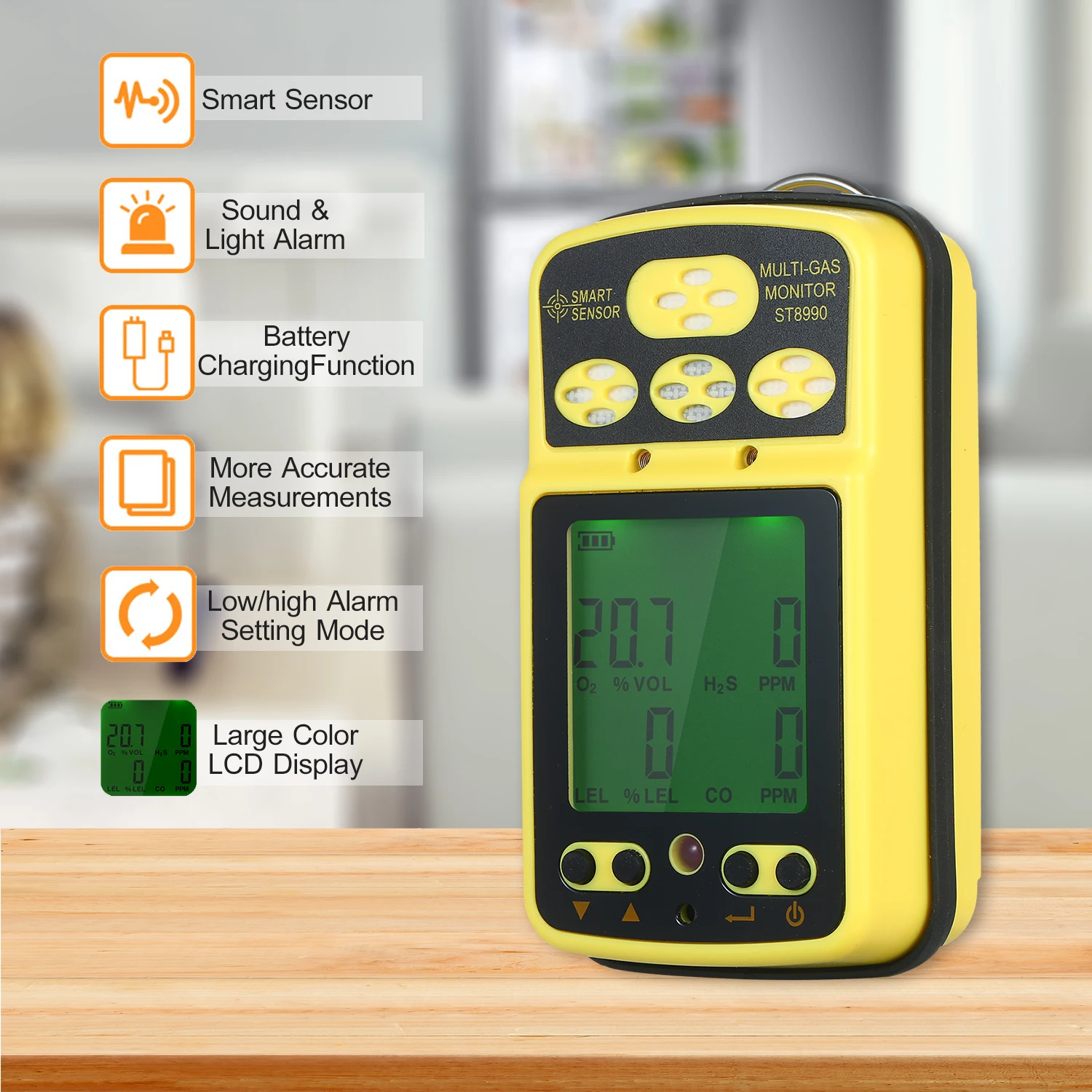SMART SENSOR Multi LCD Digital 4 in 1 O₂ LEL CO H₂S Gas Detector Tester