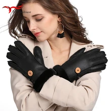 Осень зима новые женские перчатки из овечьего меха кожаные модные удобные теплые перчатки все относится к горячей роскошные перчатки женские S#6