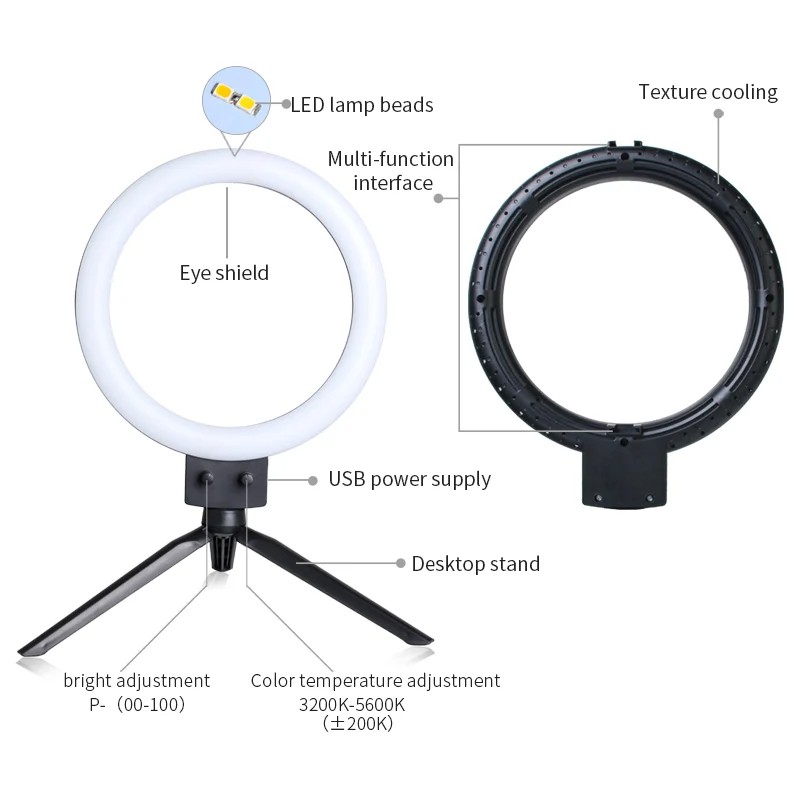 " светодиодный кольцевой светильник 80 светодиодный s 3200-5600K кольцевой светильник для селфи фотографический светильник ing с Штативом Держатель для телефона usb-разъем для фотостудии