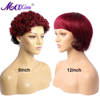 

1B/99J Short Bob Wig With Bangs Curly Remy Human Hair Wig For Women Machine Made Colored Bob Human Hair Wig
