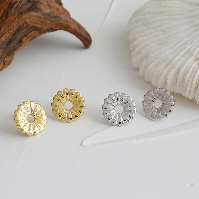 CAIYAYINU 100% 925 Sterling Silver Elegant Flower Geometric Circle Stud Earrings for Women Simple Style Daisy Statement Earrings