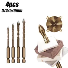 

4pcs Alloy Triangle Drill Bit Cross Hex Tile Bits Set 3/4/5/6MM Glass Ceramic Hole Opener Woodworking Power Tools Accessories