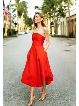 

Red Satin Evening Dress Short A-line Evening Gowns Elegant Formal Dresses Party Vintage Custom Made Vestido De Noche