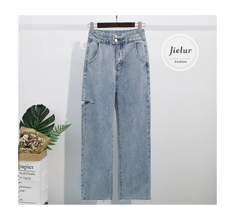 Jielur однотонные джинсы с высокой талией джинсовые брюки Femme Hole Hipster Basic новые женские джинсы Harajuku свободные