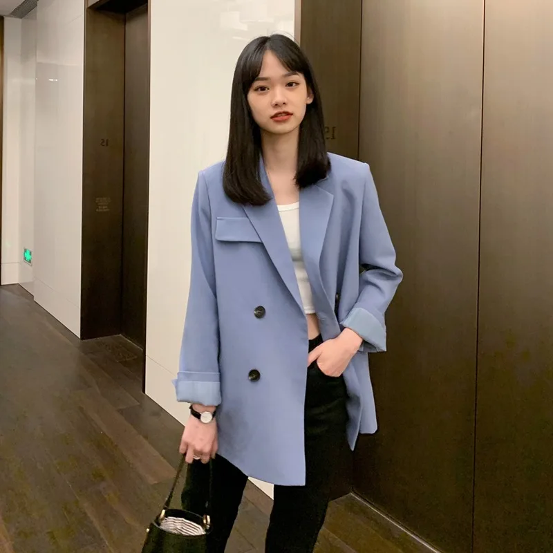 

Fox Mrs. Autumn Sense of Design Western Style Simple Elegant Suit Jacket Women's, Blue INS Jacket