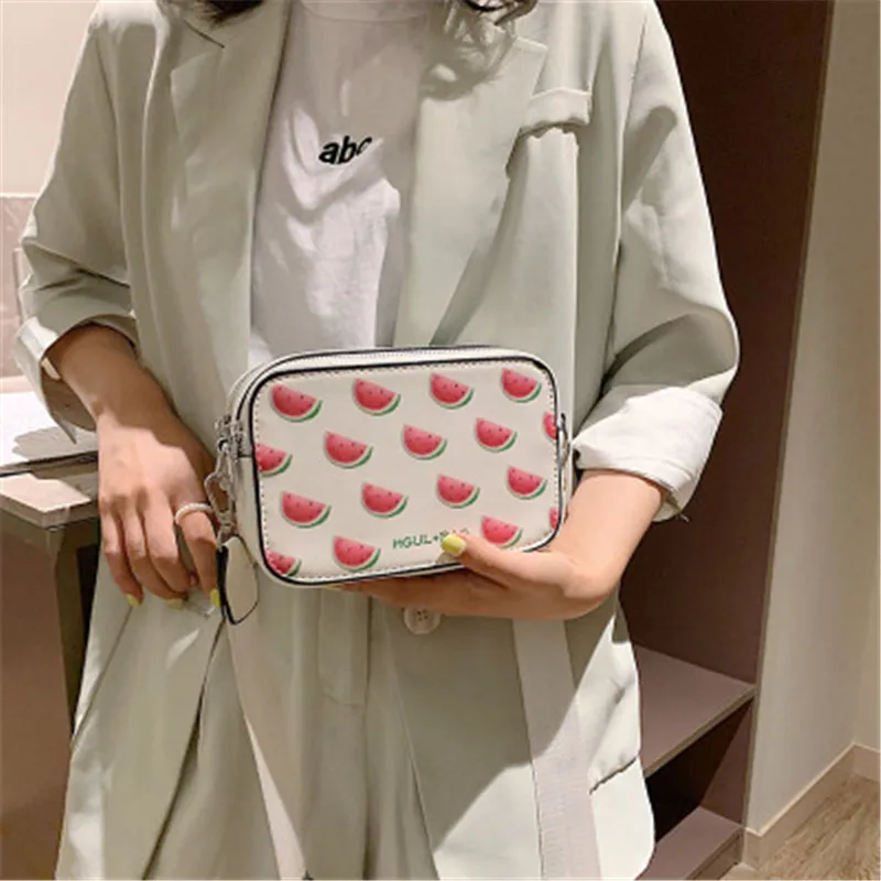 

Puimentiua Fruit Avocado Handbag Small Box Shape Shoulder Bag Strawberry Crossbody Bag Watermelon Bag Fashion Messenger Bag