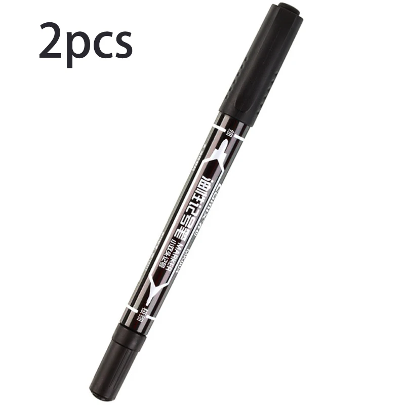 2pcs-Black 10 шт., двойные маркеры для рисования, сделай сам, водонепроницаемые, перманентные, шариковые, 1,5 мм, студенческие принадлежности, ручка для рукоделия, художественная краска - Цвет: 2pcs-Black
