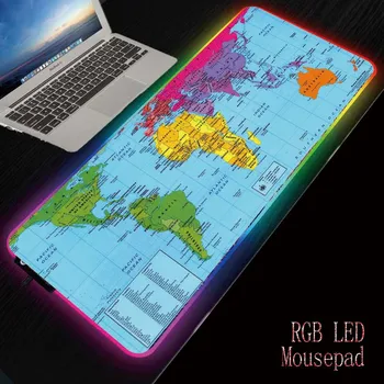 

XGZ World Map Large RGB Gaming Mouse Pad Gamer Mousepad LED Light Illuminated USB Wired Colorful Luminous Non-Slip Mouse Mice