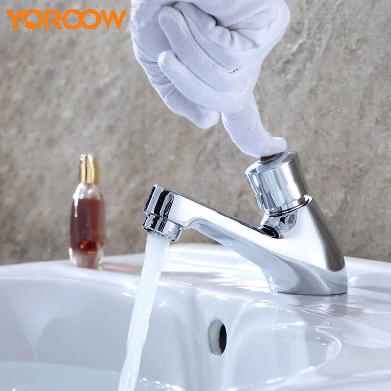 

Automatic Touch Faucet Push Basin Tap Sink Chrome Focuet Bathroom Auto Deck Mount Facewash Only Cold Single Free AWN0057