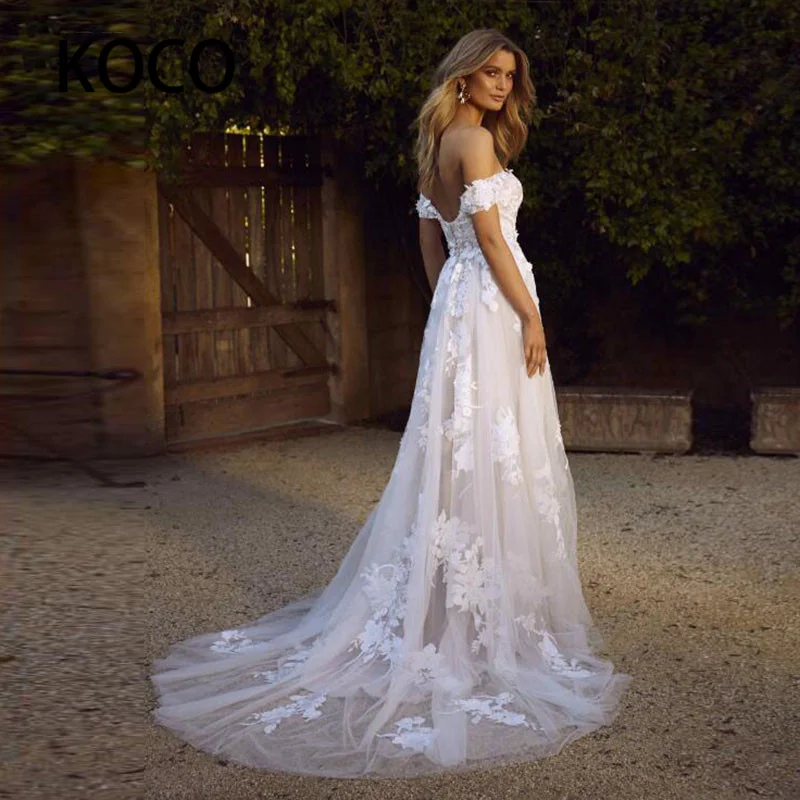 affordable wedding dresses MACDUGAL Wedding Dress 2022 Boho Zipper Back Off The Shoulder Lace Appliques Vintage Bridal Gowns Vestido De Novia Custom Made pink wedding dress