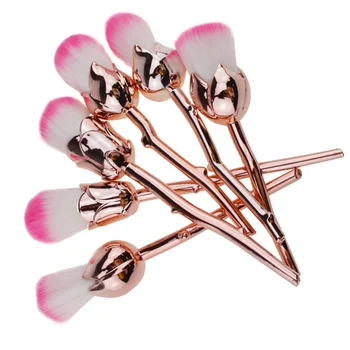 

6 PCS Pro Soft Rose Flower Makeup Brushes Set Contour Face Powder Foundation Blush Makeup Brushes Gold&Pink