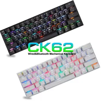 شراءMotospeed CK62 سماعة لاسلكية تعمل بالبلوتوث لوحة المفاتيح الميكانيكية الأحمر التبديل الألعاب لوحات المفاتيح RGB للاعبين الروسية 61key الكمبيوتر المح...