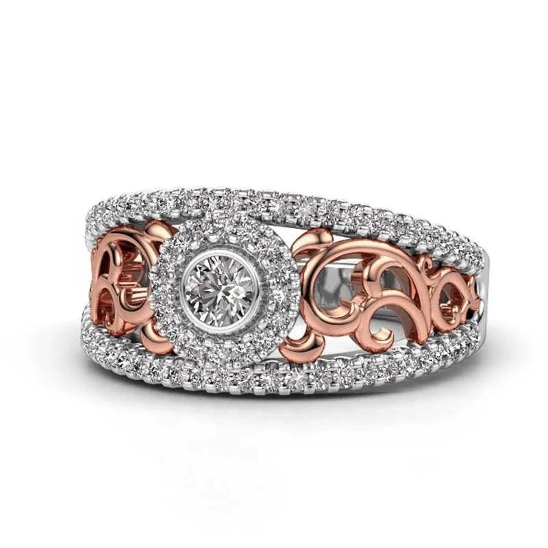 Fashion Rose Gold Silver Rings for Women Hollow Flower Ring Zircon Engagement Wedding Band Jewelry bague femme argent 925 | Украшения и