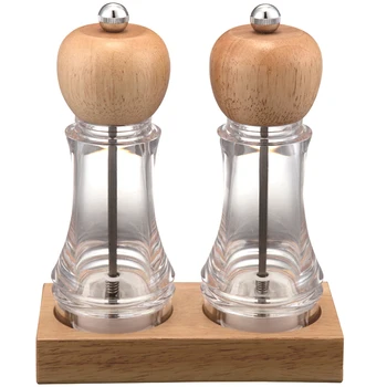 

Acrylic Salt and Pepper Grinder Set, Wooden Salt and Pepper Mills- Shakers with Adjustable Ceramic Core-Salt Grinder and Pepper