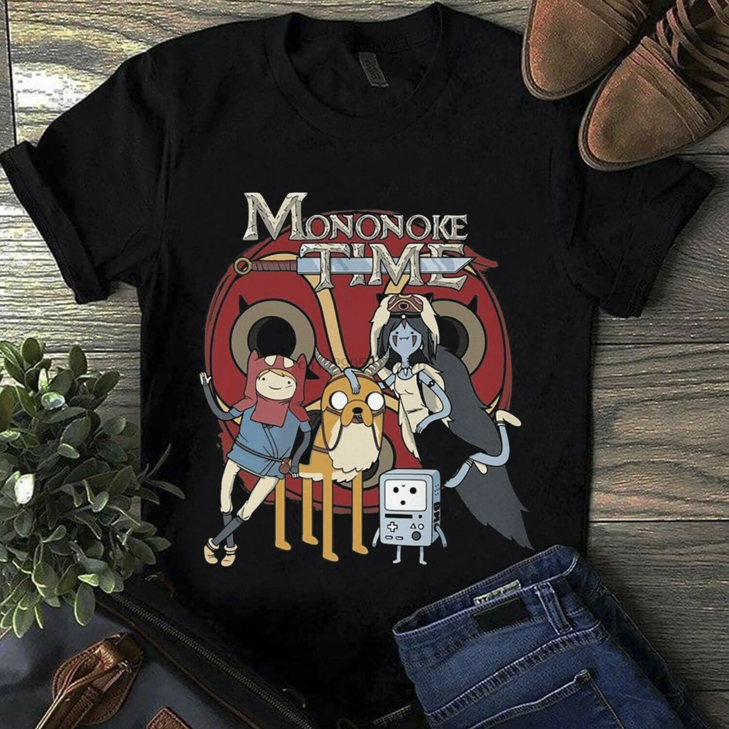 Mononoke Time Adventure Princess Дамская Черная хлопковая Футболка S-3XL | Мужская одежда