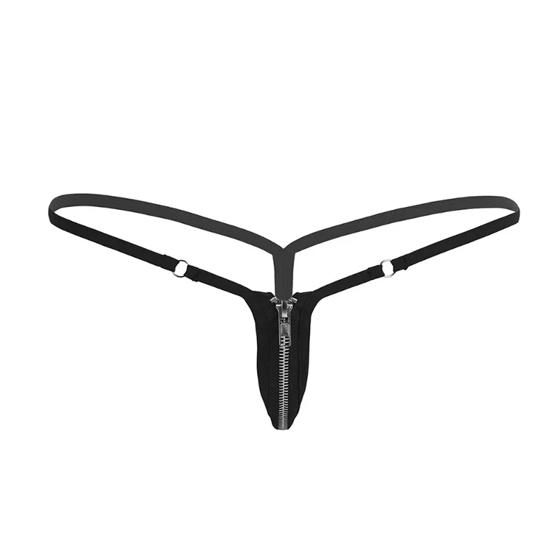 Comeondear Erotic Lingerie Panty Black Zip Front Zipper Briefs Thongs Plus Size Sexy Tanga Thong Micro G-string T-back Knickers