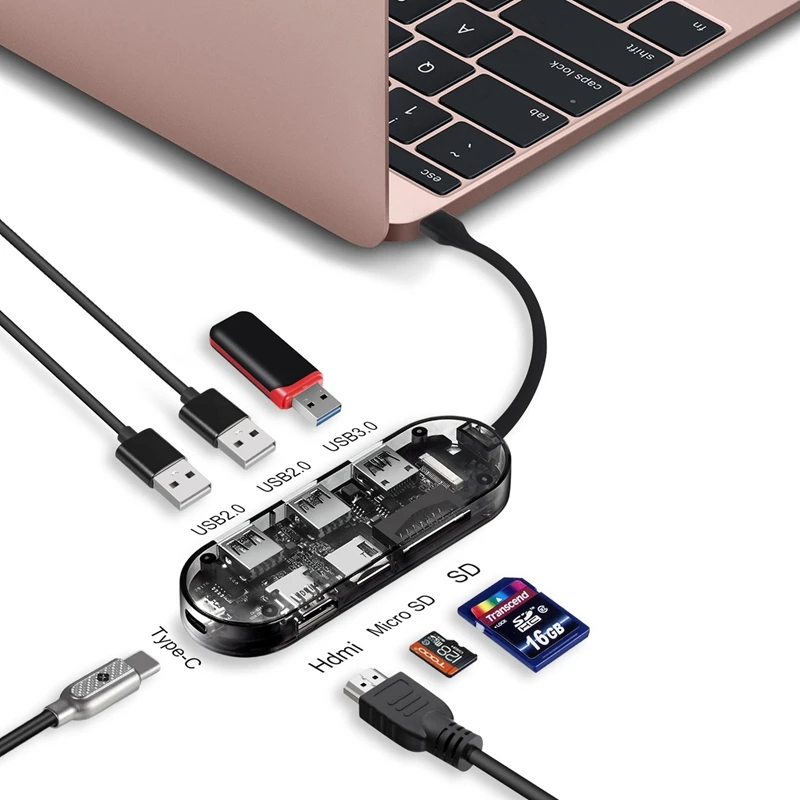 Прозрачный 7-в-1 док-станция USB 3,0 концентратор HDMI Зарядное устройство Для nintendo переключатель для настольных ПК/ноутбук