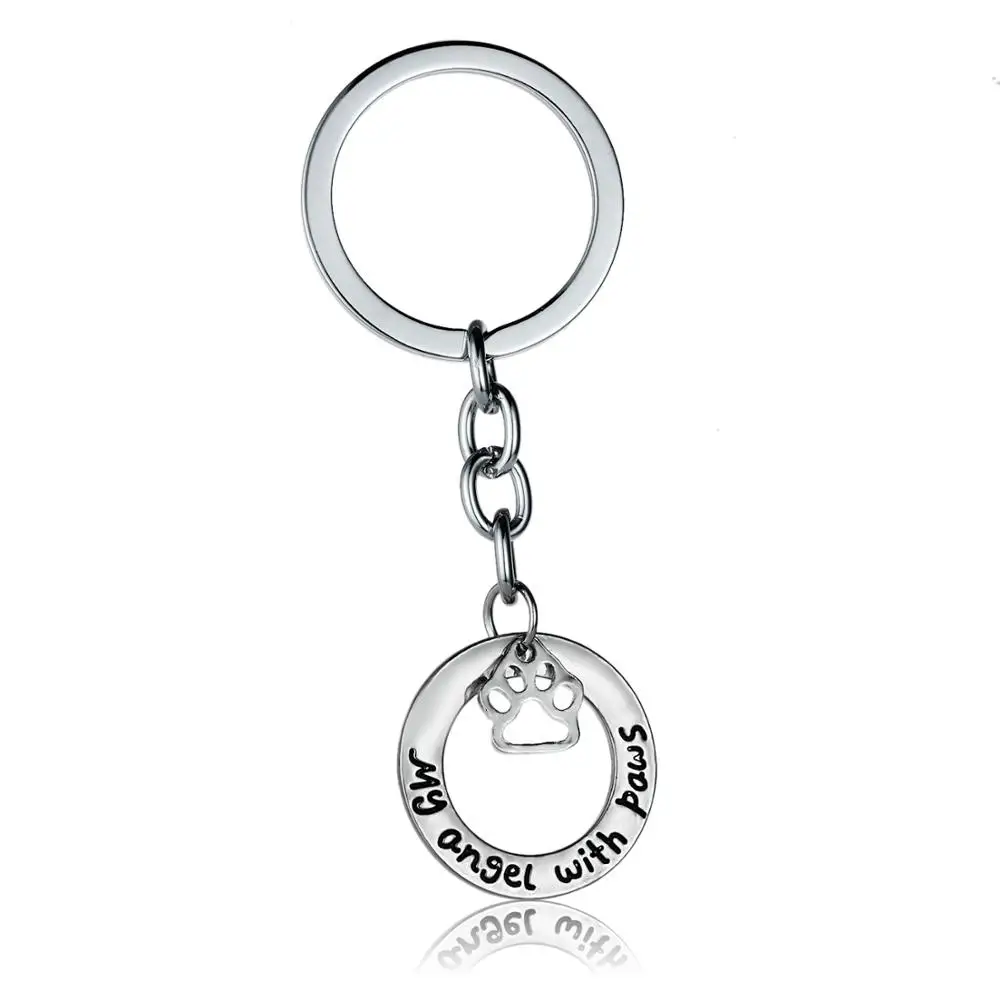 

My Angel With Paws Keychains Cat Claw Dog Paw Pet-Prints Pendants Key Chains Rings Jewelry Cute Pets Lovers Christmas Presents
