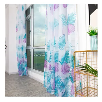 

Lychee Leaves Printed Window Tulle Curtains Organza Voile Curtain for Living Room Bedroom Modern Window Curtains