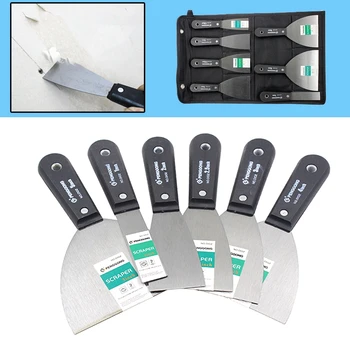 

7pcs Putty Knife Wall Shovel Carbon Steel Tool Plastering Knife Scraper Blade 1"1.5" 2" 2.5" 3" 4" 5" Construction Tools Bag
