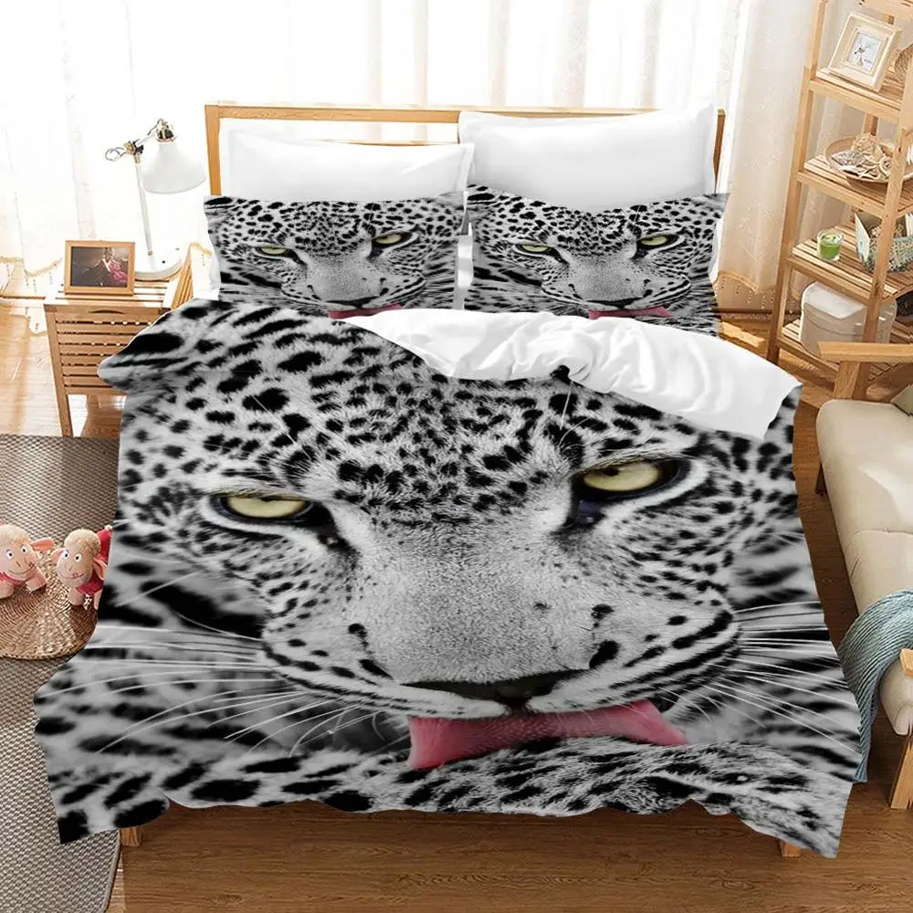 

Black Gray Lepoard Print Boys Home Bed Linen Set with Pillowcase 2/3pcs Micofiber Duvet Cover Set Single Doubt Queen Dropshiping