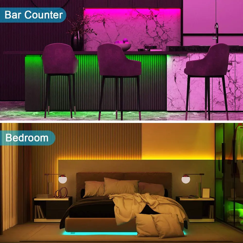 ColorRGB LED 스트립 조명, 블루투스 원격 제어, 음악 동기화, 색상 변경 LED 조명 스트립, 방 홈 데코