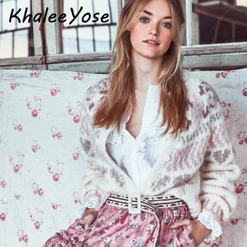 

KHALEE YOSE Chic Patchwork Cardigan Sweater Women's Deena Stripe Alpaca Blended Sweater Open-knit Long Sleeves Sweater Jacket