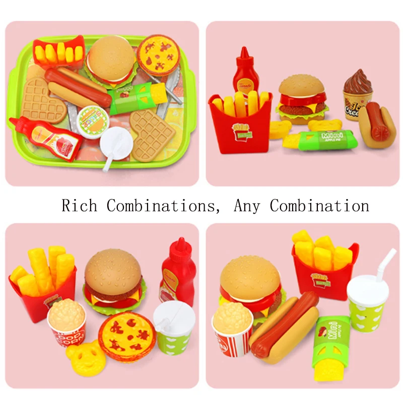 Children kitchen food toys 16Pcs-22Pcs/Set Play house simulation toys Burger Fries Hot Dog Set Educational Toys For kids