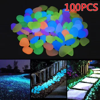 

100pcs/set Colorful Artificial Luminous Stones Resin Aquarium Garden Fish Tank Glow In The Dark Pebbles Stones Rocks