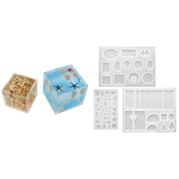 

5 Pcs DIY Silicone Mold, 2 Pcs Square Molds & 3 Pcs Pendant Moulds with Hanging Hole