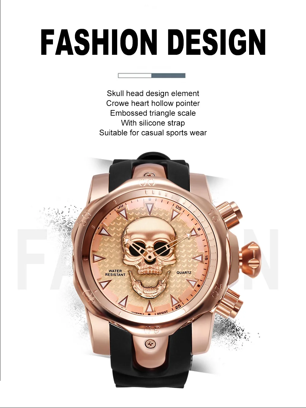 Модные мужские кварцевые часы VAVA VOOM с черепом, деловые спортивные часы с силиконовым ремешком, золотые водонепроницаемые наручные часы, Прямая поставка