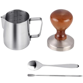 

4Pcs Coffee Accessories 58Mm Stainless Steel Coffee Tamper With 12Oz Frothing Pither And Coffee Spoon And Latte Art Pen