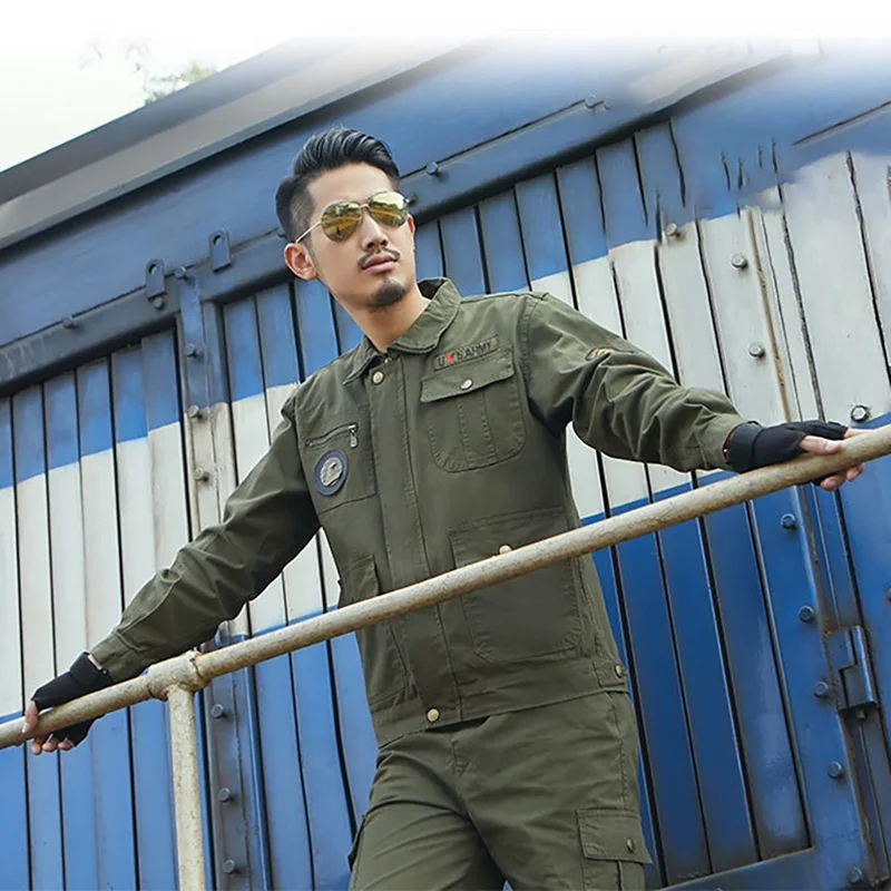 

Two Piece Jacket Pants Set Breathable Quick Drying Long Sleeve Multi Pocket Coat Trousers Outdoor Training Clothes Uniform Kit